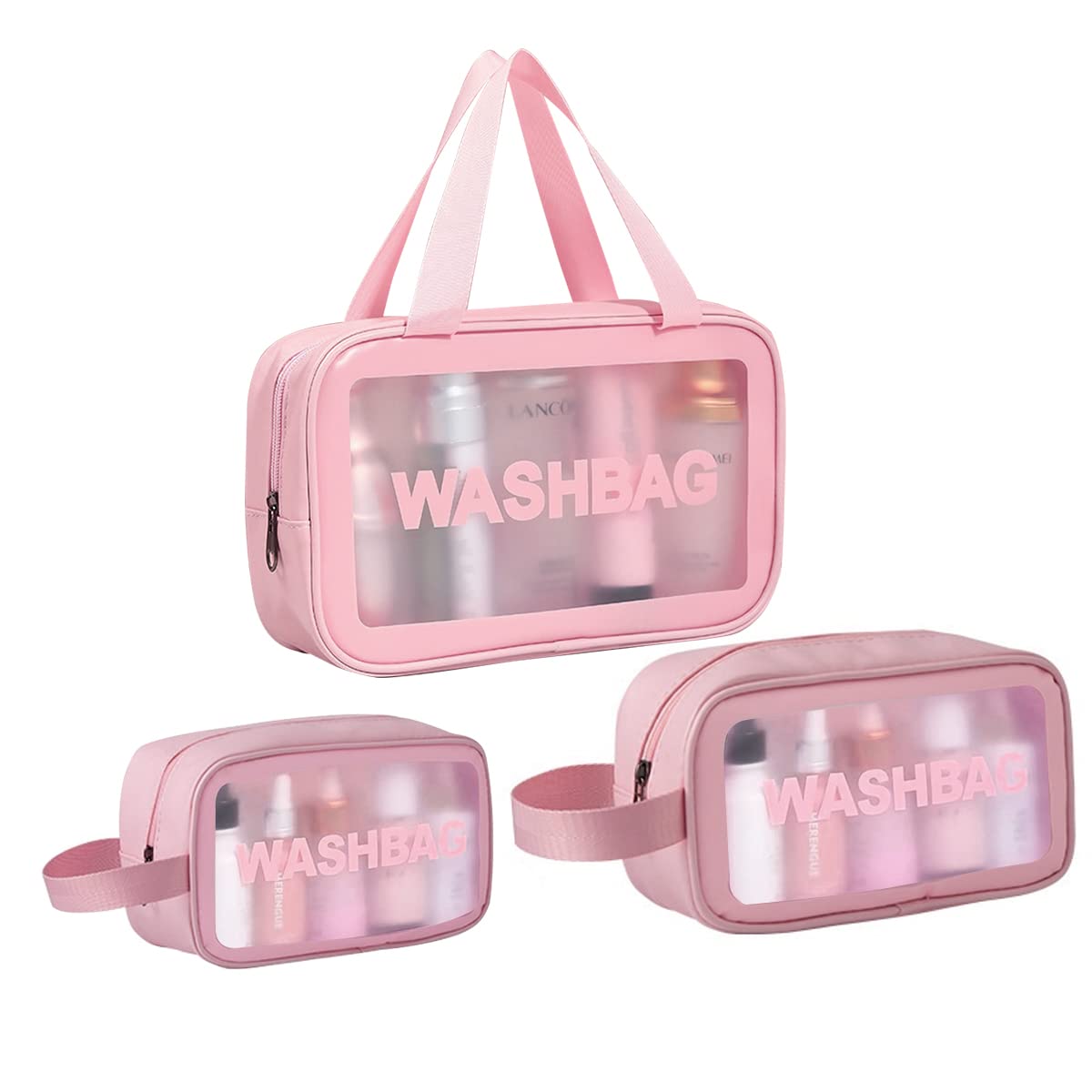 HASTHIP Pink 3 Pcs Waterproof Cosmetic Organizer Pouch Bag for Women & Girls Makeup, Toiletry, Home, Travel Use Storage Kit HASTHIP Pink 3 Pcs Waterproof Cosmetic Organizer Pouch Bag for Women & Girls Makeup, Toiletry, Home, Travel Use Storage Kit